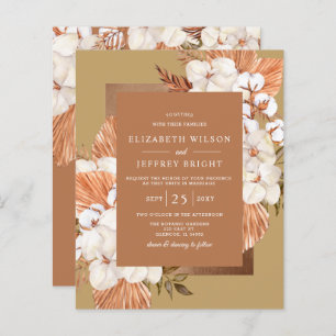 Budget Terracotta Gold Pampas Wedding Invitation