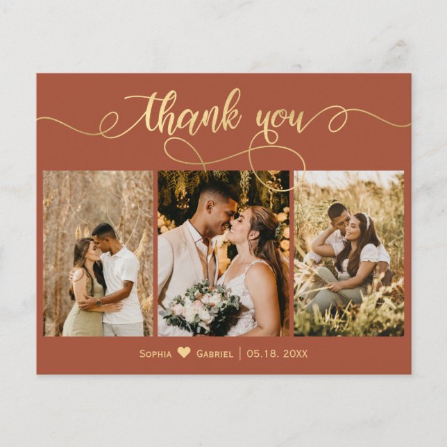 Budget Terracotta Gold Script Photo Wedding  (Front)