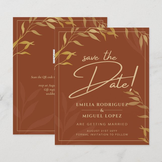 Budget Terracotta GOLD Wedding Save The Dates (Front/Back)