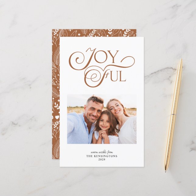 Budget Terracotta Joyful Christmas Pattern Photo (Front/Back In Situ)