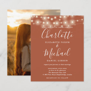 Budget Terracotta Lights Photo Wedding Invitation