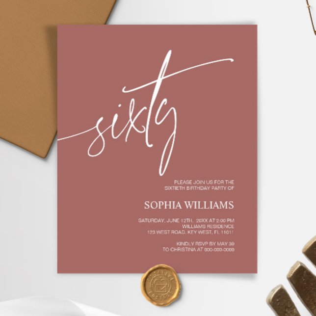 Budget Terracotta Minimal 60th Birthday Invitation (Creator Uploaded)