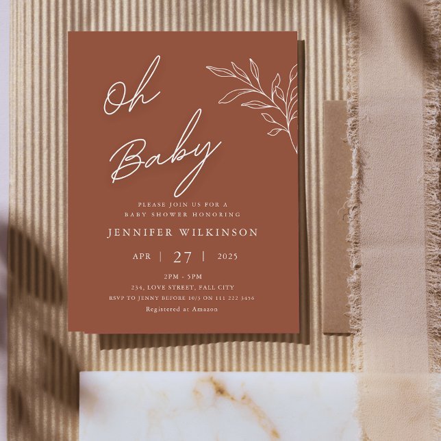 Budget Terracotta Minimalist Baby Shower Invitation Postcard (Budget Terracotta Minimalist Baby Shower Invitation Postcard)