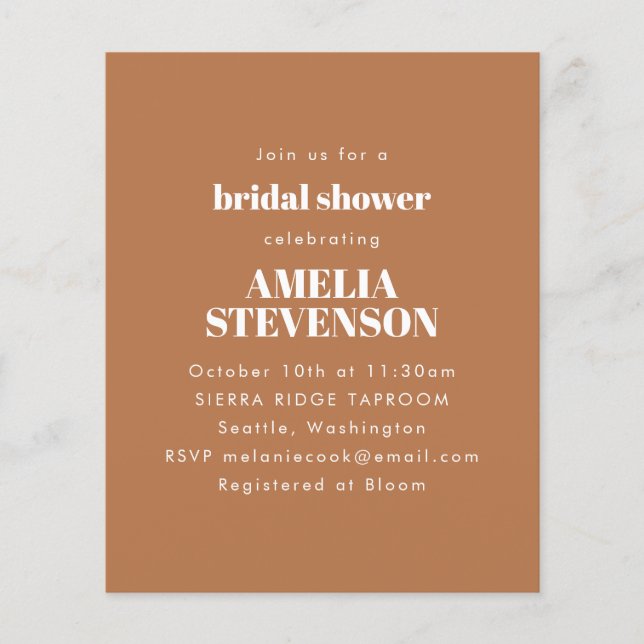Budget Terracotta Minimalist Bridal Shower Invite (Front)