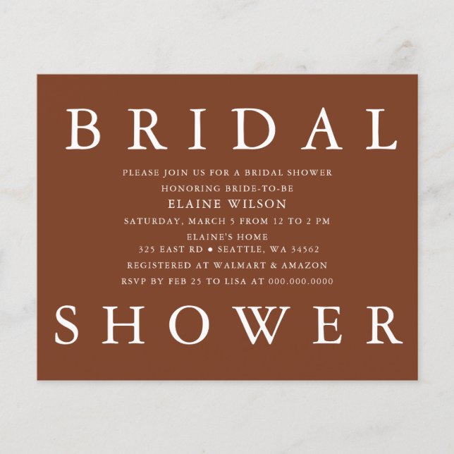 Budget Terracotta Modern Bridal Shower Invitation (Front)