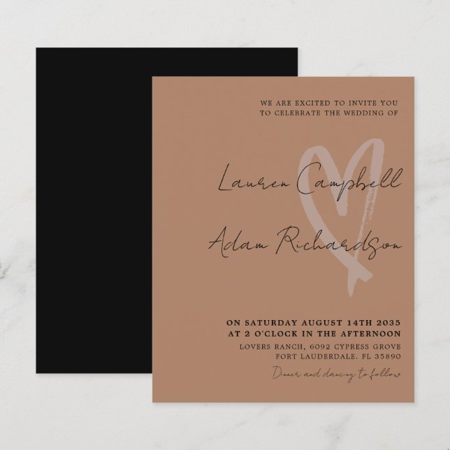 Budget Terracotta Modern Heart Wedding Invitation (Front/Back)