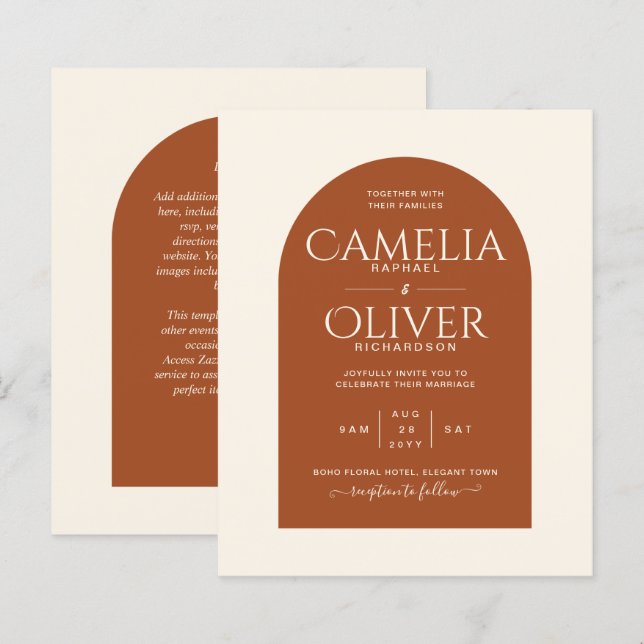 BUDGET Terracotta MONOCHROME Wedding  (Front/Back)