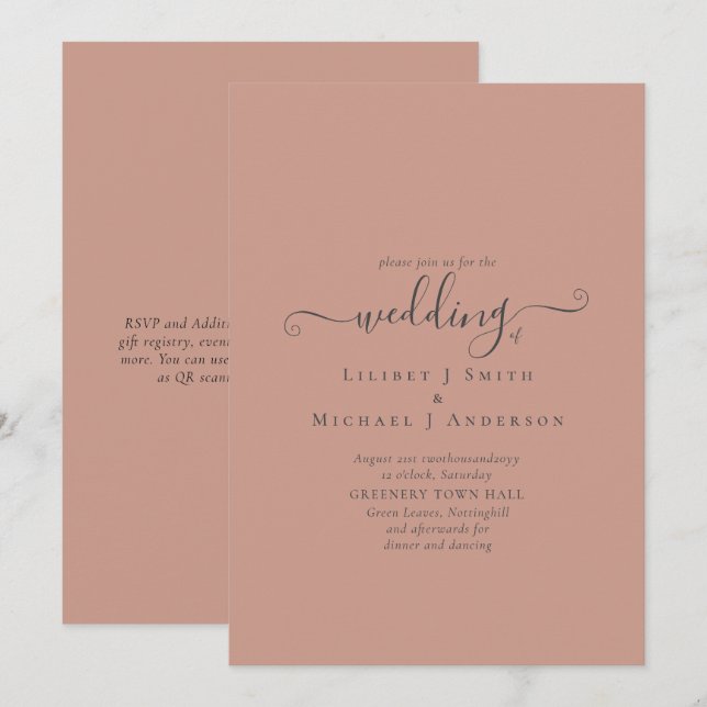 BUDGET Terracotta Monochrome Wedding  Invitation (Front/Back)