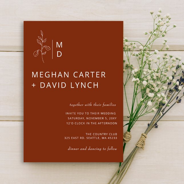 Budget Terracotta Monogram Wedding  Invitation (Creator Uploaded)