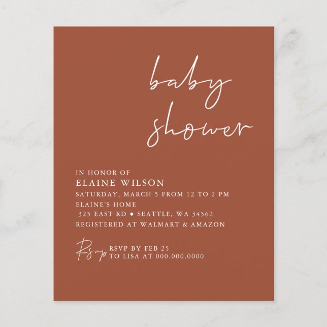 Budget Terracotta Neutral Baby Shower Invitation (Front)