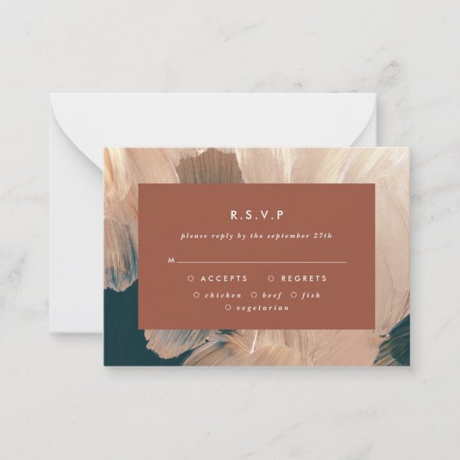 budget Terracotta  painterly wedding R.S.V.P reply Card (Front)