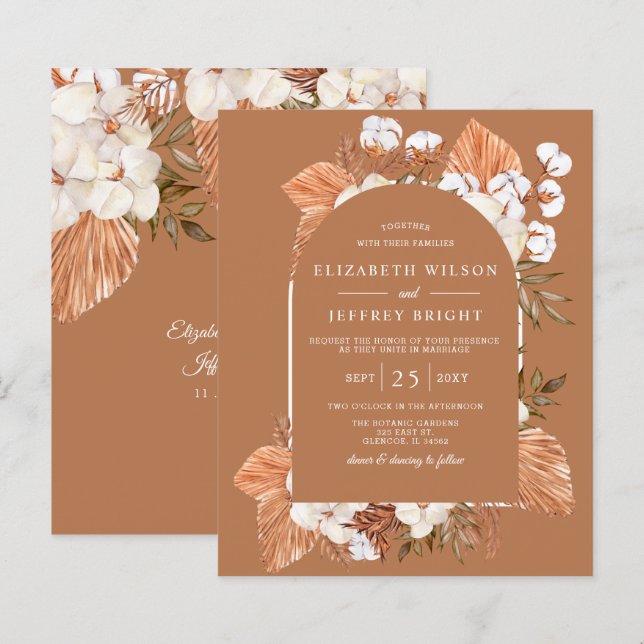 Budget Terracotta Pampas Arched Wedding Invitation (Front/Back)