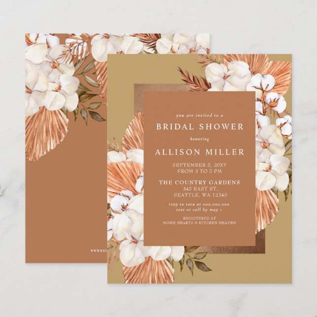 Budget Terracotta Pampas Bridal Shower Invitation (Front/Back)