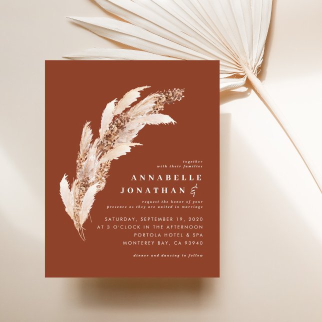 Budget terracotta pampas elegant wedding invite flyer (Creator Uploaded)