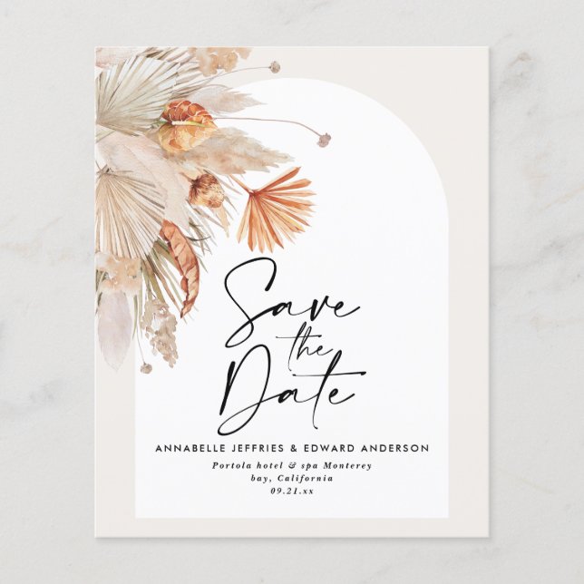budget terracotta pampas grass save the date (Front)