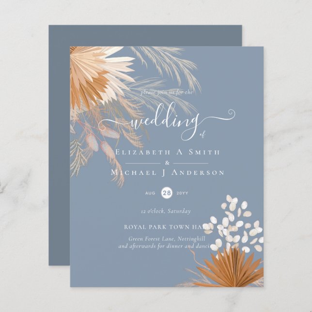 BUDGET  Terracotta Pampas Grass Tropical Wedding (Front/Back)