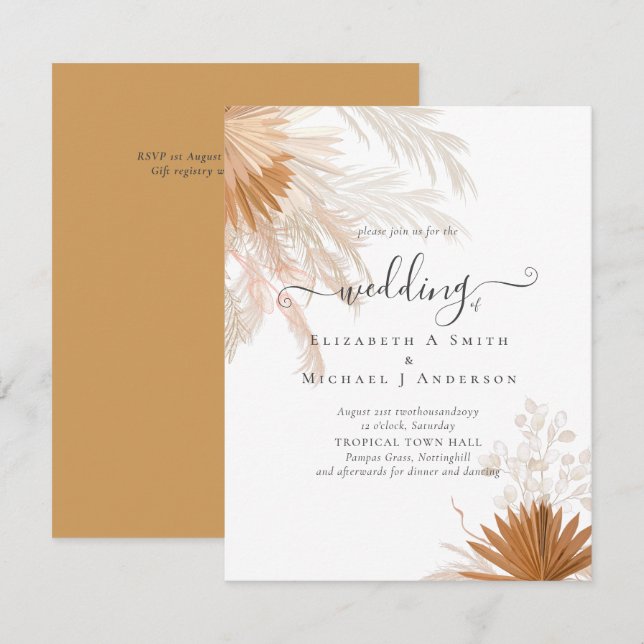BUDGET  Terracotta Pampas Grass Tropical Wedding (Front/Back)