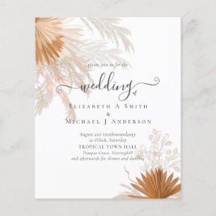BUDGET Terracotta Pampas Grass Tropical Wedding Flyer