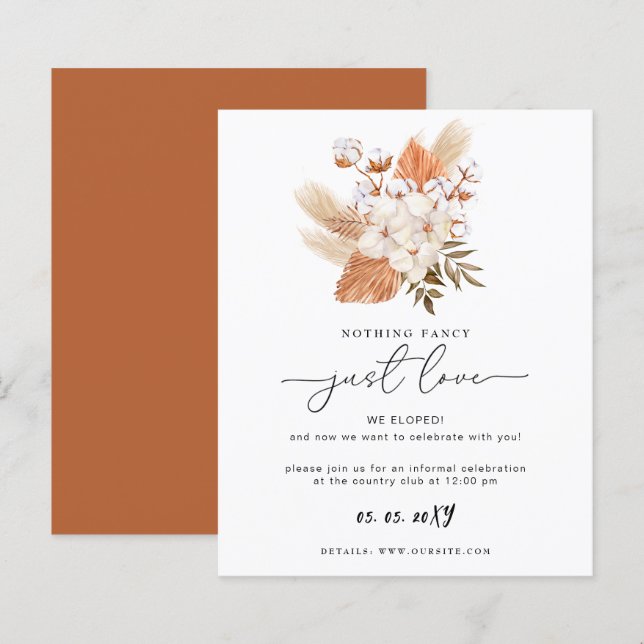 Budget Terracotta Pampas Wedding Reception Card (Front/Back)