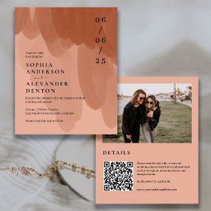 Budget terracotta Photo QR Website wedding invite