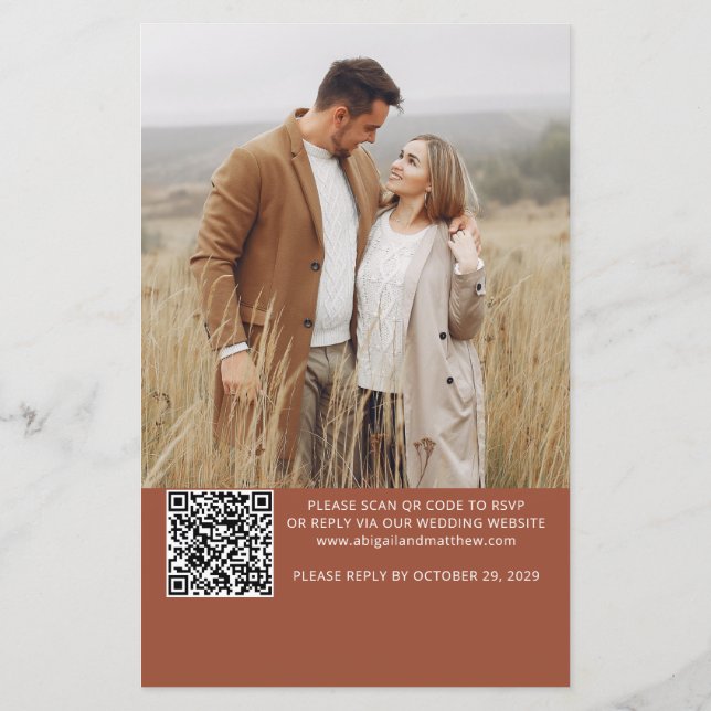 Budget Terracotta QR Code RSVP Wedding Invitation (Back)