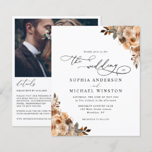 Budget Terracotta Rose Floral Photo Wedding Invite