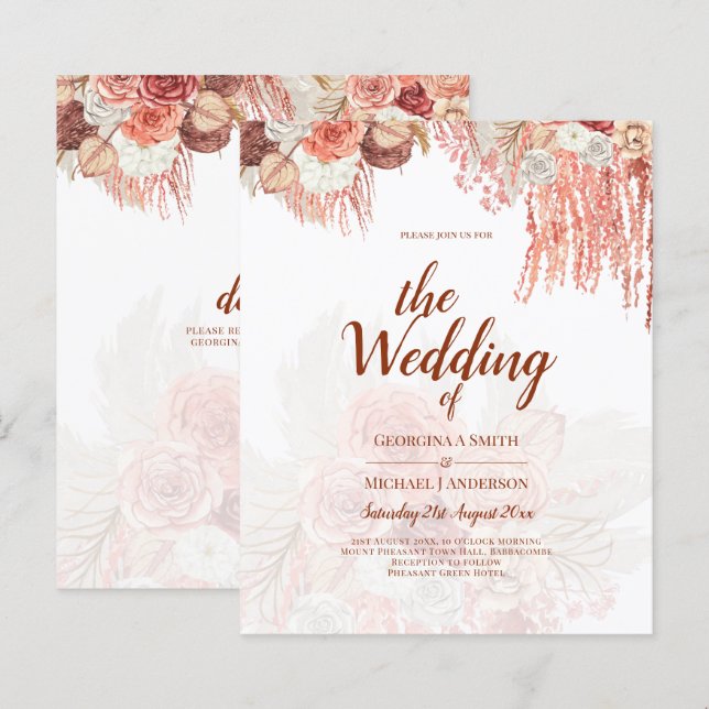 BUDGET Terracotta Rose Pampas Grass Floral Wedding (Front/Back)