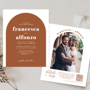 Budget Terracotta RSVP QR Code Retro Photo Wedding