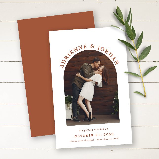 BUDGET Terracotta Rust Arch Photo Save the Date (Creator Uploaded)