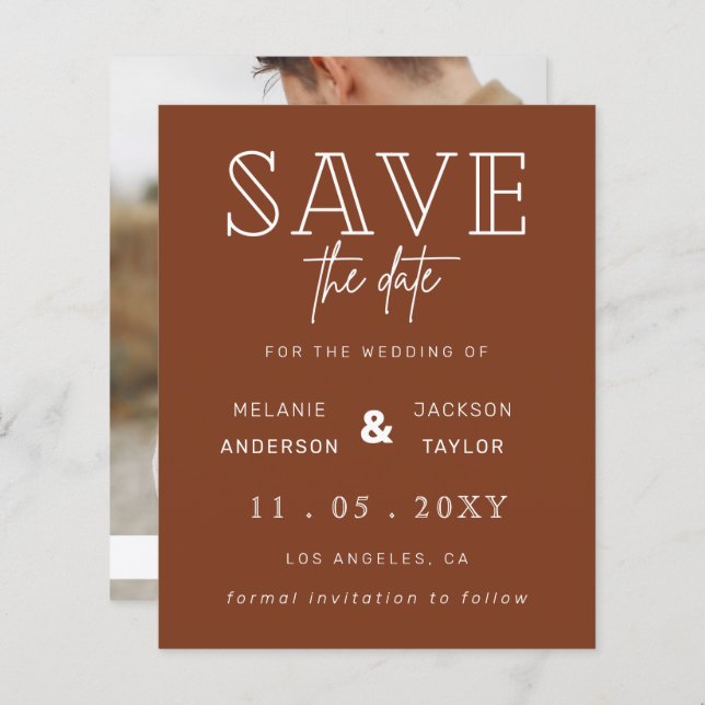 Budget Terracotta Rustic Photo Save The Date (Front/Back)