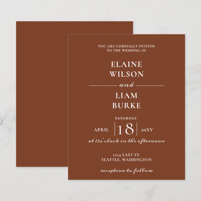 Budget Terracotta Rustic Wedding Invitation (Front/Back)