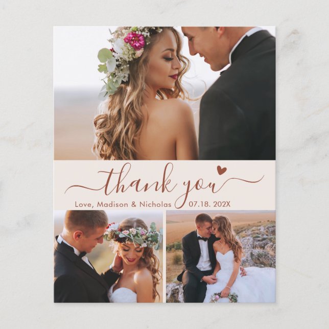 Budget Terracotta Script Photo Wedding Thank You  (Front)