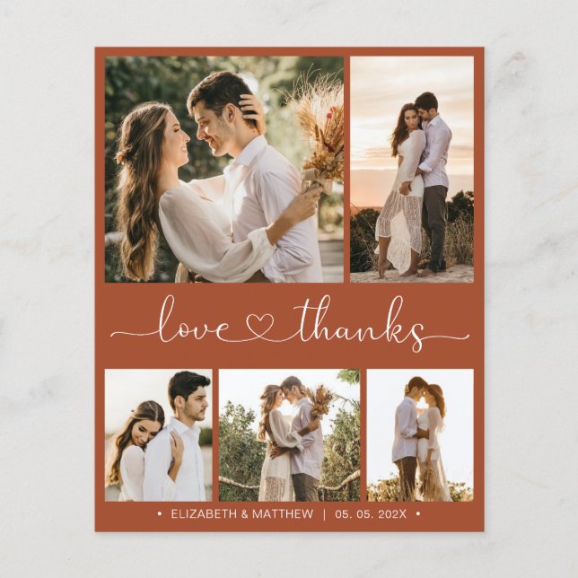 Budget Terracotta Script Wedding Thank You Card (Front)