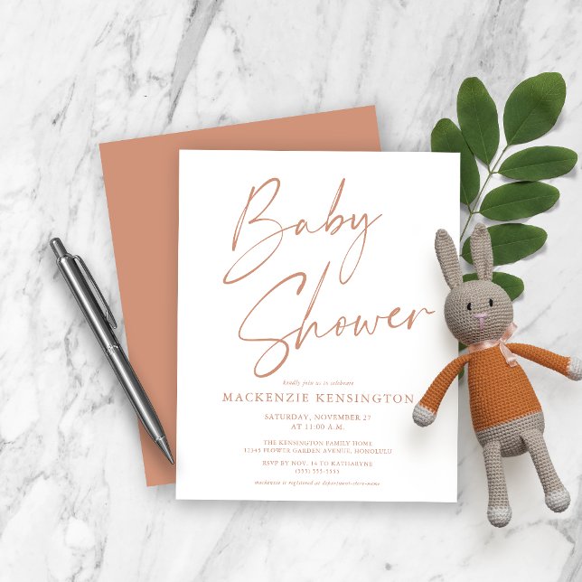 Budget Terracotta Simple Script Baby Shower Invite (Creator Uploaded)