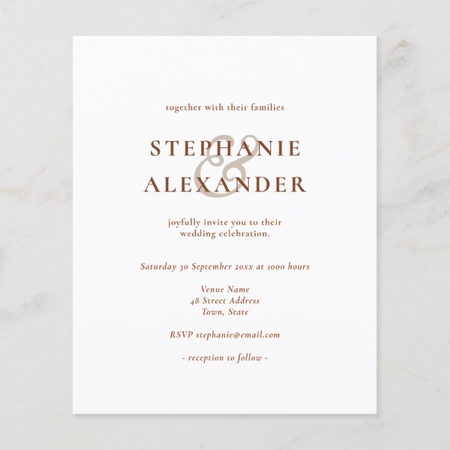 Budget Terracotta Simply Text Wedding Invitation (Front)