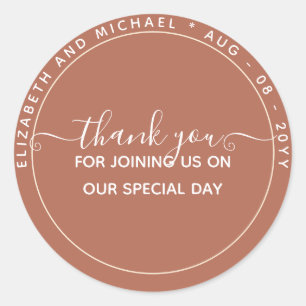 BUDGET Terracotta Thank You Favour Monochrome Classic Round Sticker