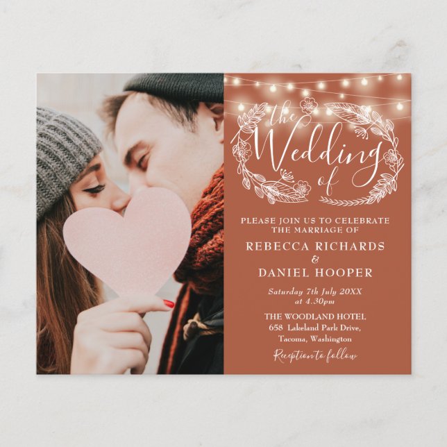 Budget Terracotta Wedding Details Photo Invite (Front)