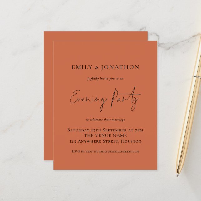 Budget Terracotta Wedding Evening Party Invite (Front/Back In Situ)