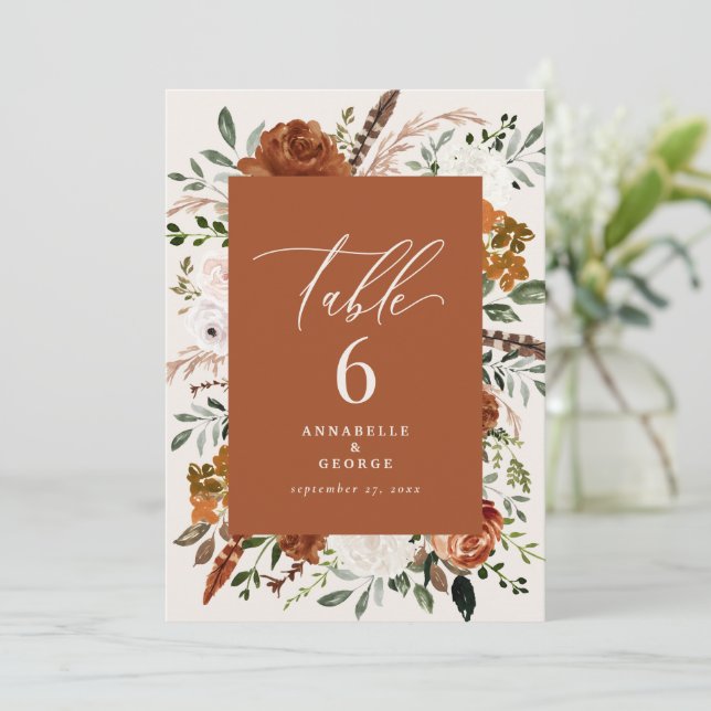 Budget terracotta white table number chic elegant (Standing Front)