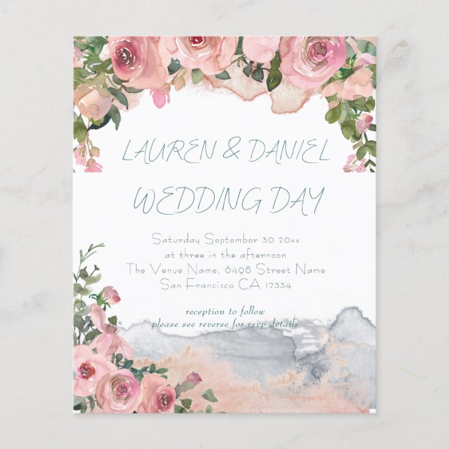 Budget Text QR Code Vintage Blush Pink Wedding (Front)