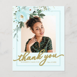 Budget Thank You Card Teal Floral Grad Photo