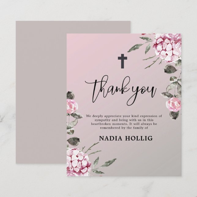 Budget Thank You Funeral Cross Memorial Card (Front/Back)