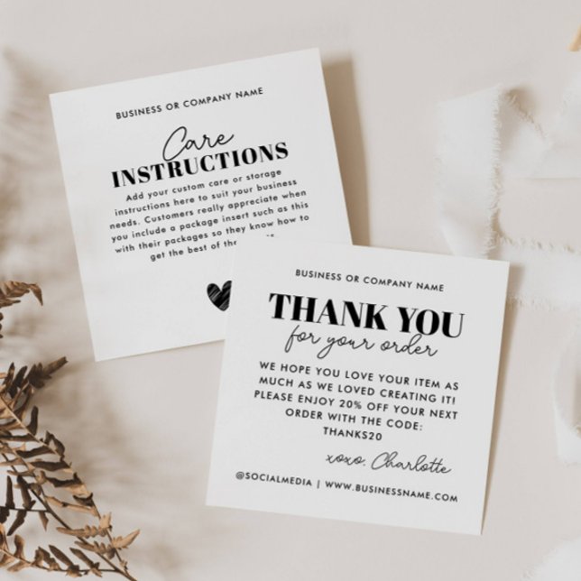 Budget Thank You Heart Care Instruction Business Square Business Card (Creator Uploaded)