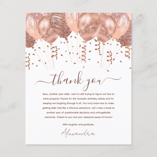 Budget Thank you Rose Gold Balloons Birthday Party (Front)