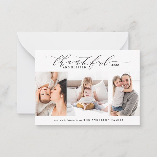 budget thankful and blessed 3 photo  card (Front)