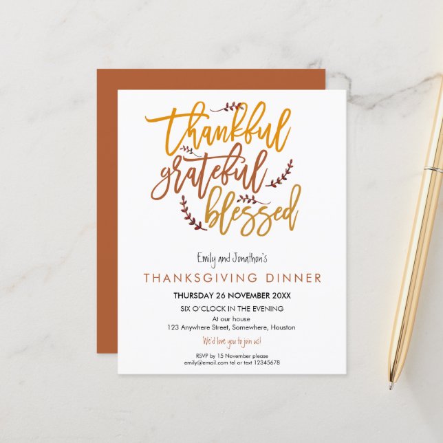 Budget Thankful Grateful Blessed Thanksgiving (Front/Back In Situ)