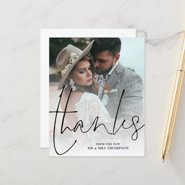 Budget Thanks Newlyweds Photo Wedding Thank You (Front/Back In Situ)