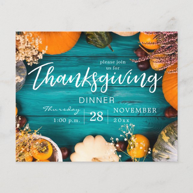 Budget Thanksgiving Dinner Feast Blue Pumpkin Flyer (Front)