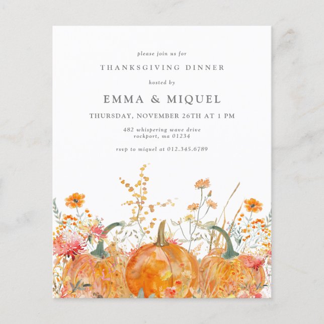 Budget Thanksgiving Dinner Pumpkin Invitation (Front)