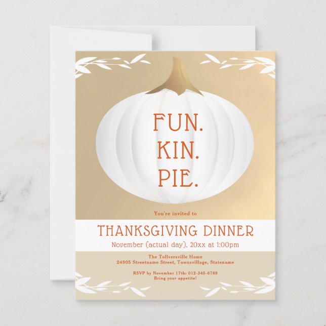 Budget Thanksgiving Dinner White Pumpkin Invite (Front)